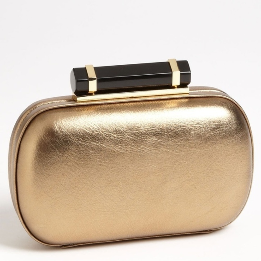 Vince Camuto Gold Miniaudiere Snake Leather Clutch Purse Bag Formal Dressy Gold​